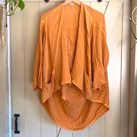 Casual Dressy Jacket Open Front Pocket Cardigan Moroccan Cotton Rayon Orange - Picture 1 of 9